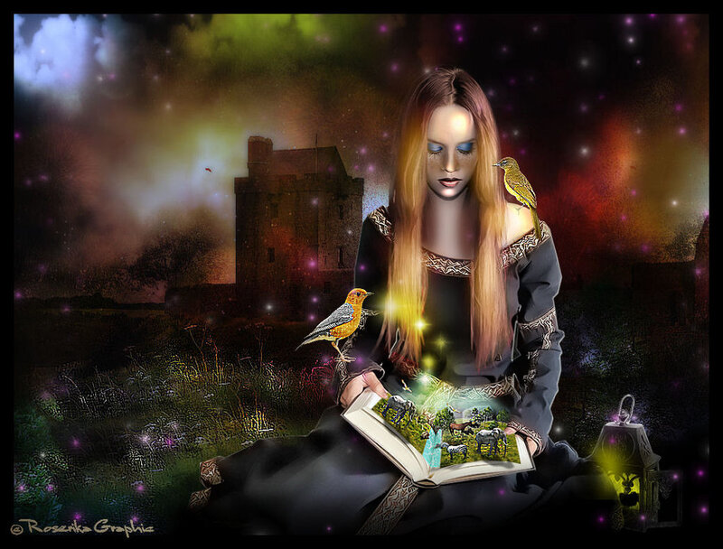 Woman Reading Book — Black, Fantasy