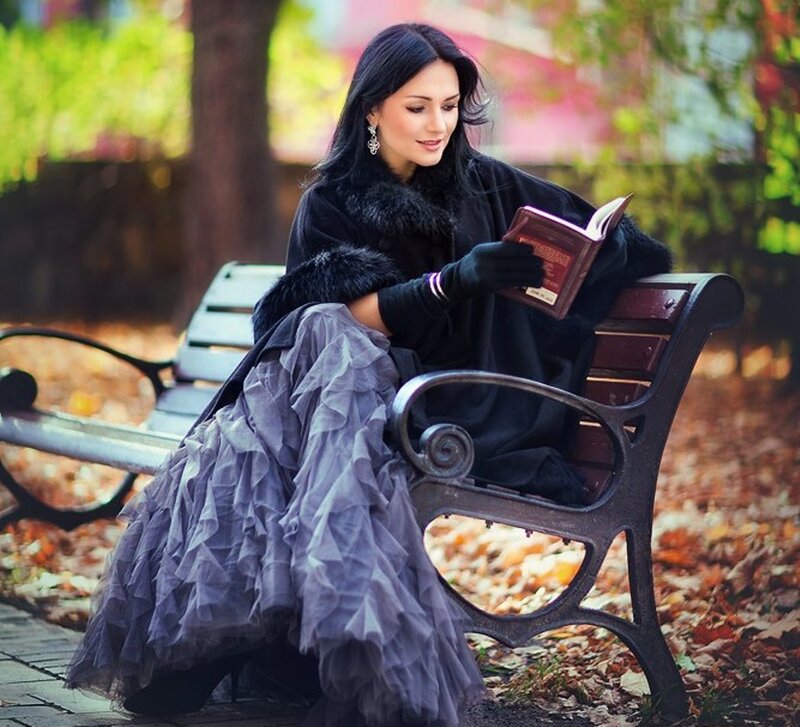 Woman Reading Book — Black, Serene, Autumn