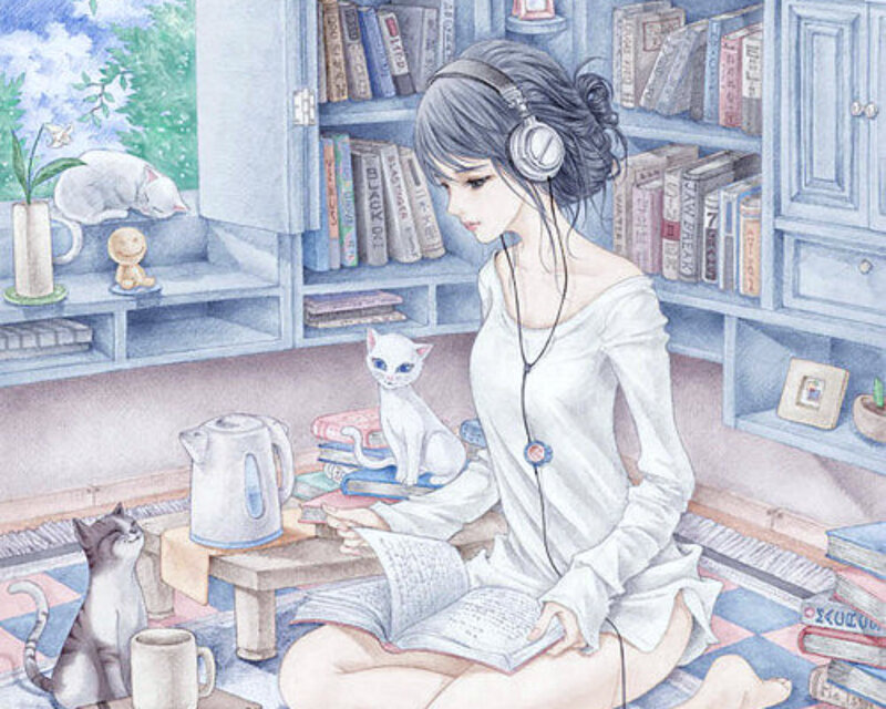 Woman Reading Book — Blue, Calm