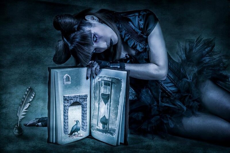 Woman Reading Book — Blue, Dramatic, Night, Digital Art, Hourglass