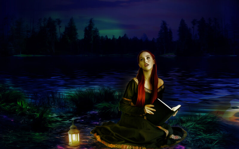 Woman Reading Book — Blue, Dramatic