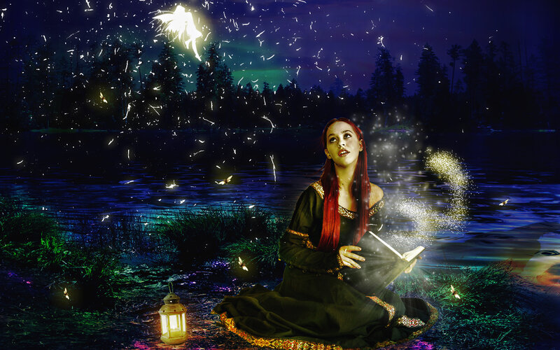 Woman Reading Book — Blue, Magical