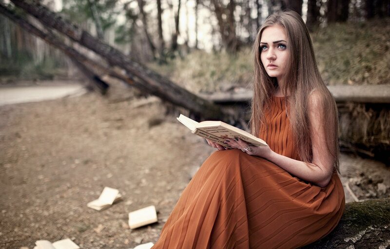 Woman Reading Book — Brown, Contemplative