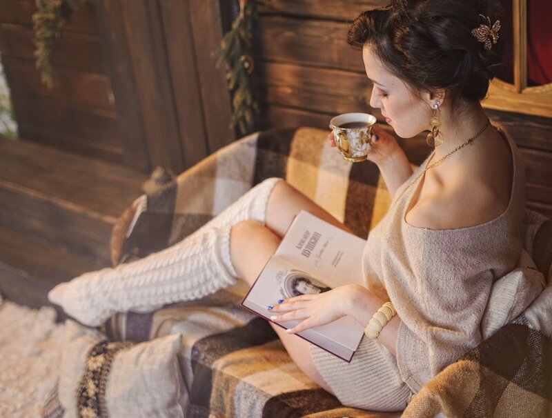 Woman Reading Book — Brown, Cozy