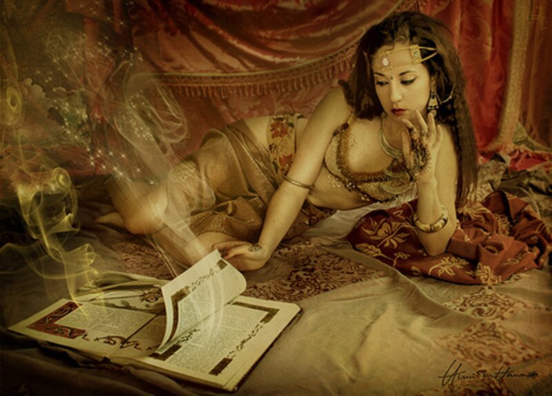 Woman Reading Book — Brown, Mysterious, Digital Art