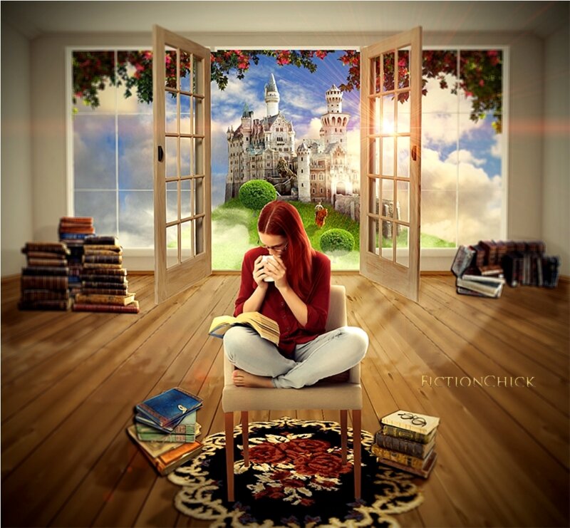 Woman Reading Book — Brown, Serene, Afternoon, Digital Art