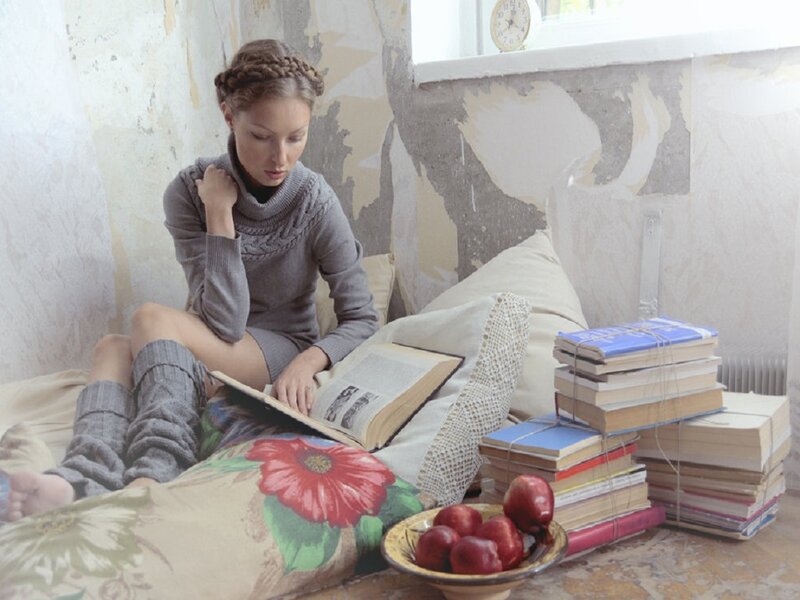 Woman Reading Book — Gray, Calm