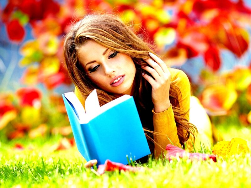 Woman Reading Book — Green, Calm