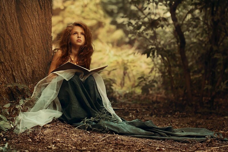 Woman Reading Book — Green, Serene, Afternoon, Photograph, Tree, Forest
