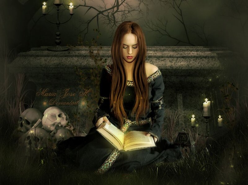 Woman Reading Book in Graveyard