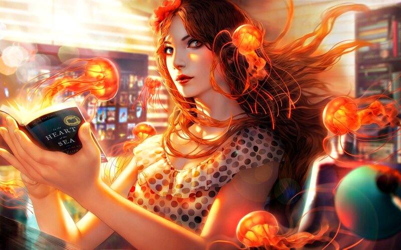 Woman Reading Book — Orange, Dramatic