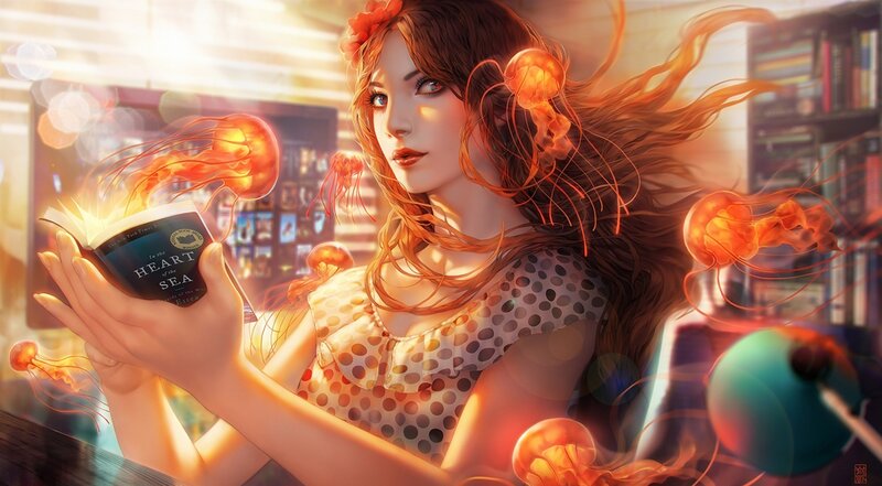 Woman Reading Book — Orange, Magical