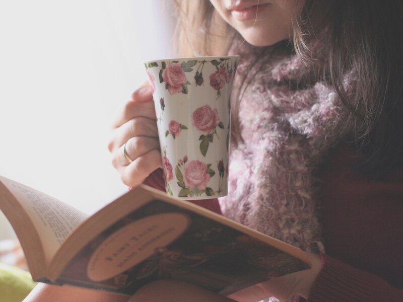 Woman Reading Book — Pink, Calm