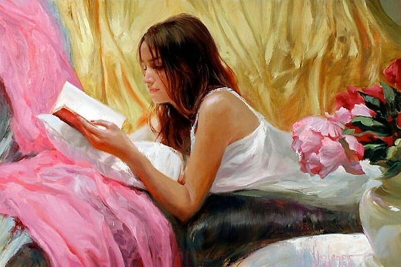 Woman Reading Book — Pink