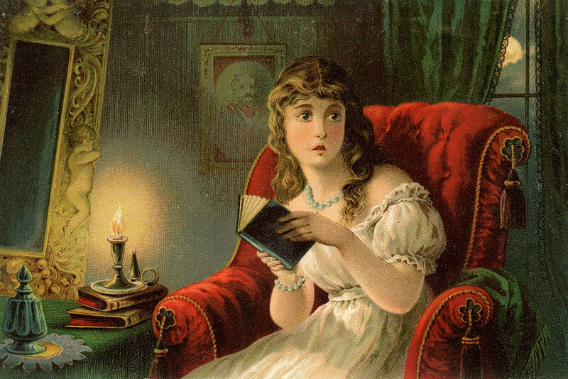Woman Reading Book — Red, Dramatic