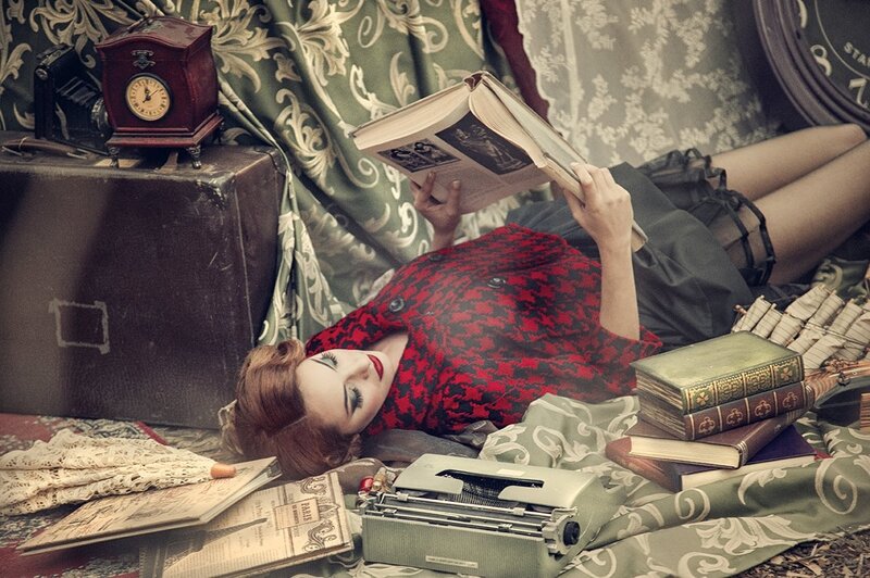 Woman Reading Book — Red, Nostalgic