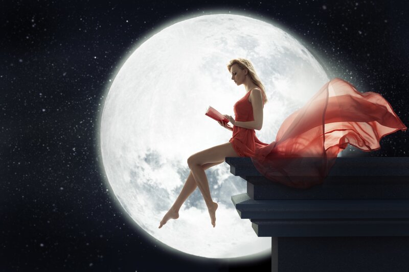 Woman Reading Book — Red, Serene