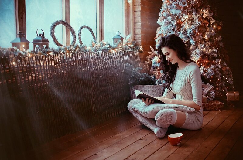 Woman Reading Book — White, Cozy