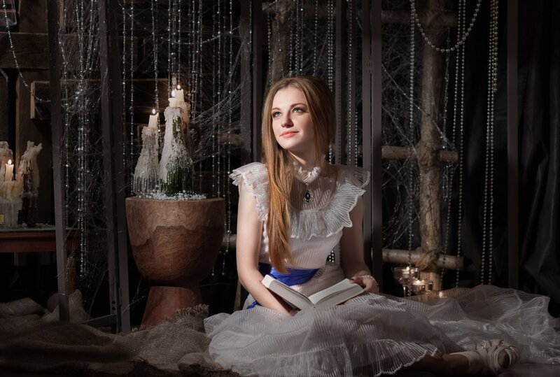 Woman Reading Book — White, Dramatic, Night