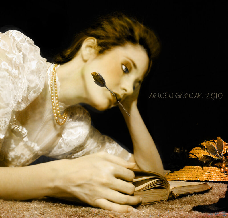 Woman Reading Book — White, Dramatic, Photograph