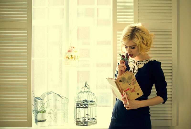 Woman Reading Book — White, Serene, Afternoon, Photograph, Birdcage