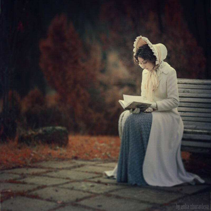 Woman Reading Book — White, Serene, Autumn