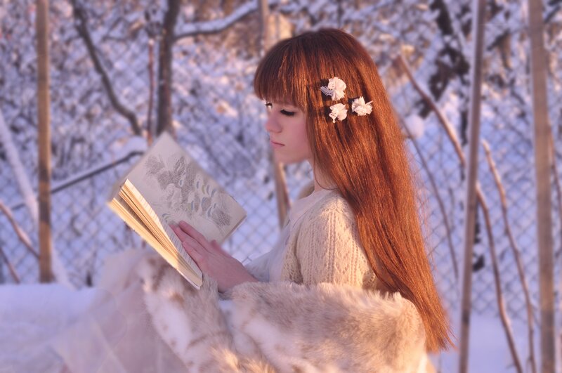 Woman Reading Book — White, Serene