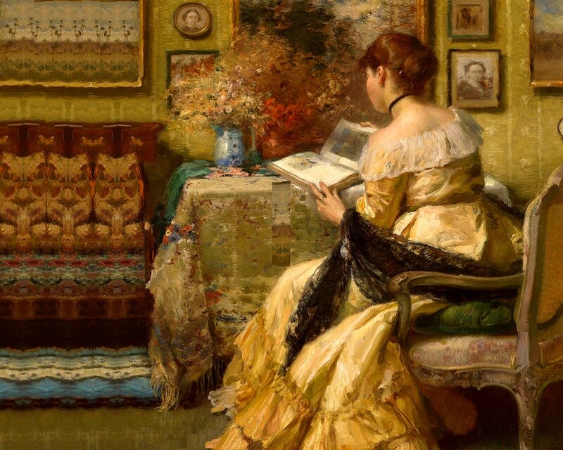 Woman Reading Book — Yellow, Calm