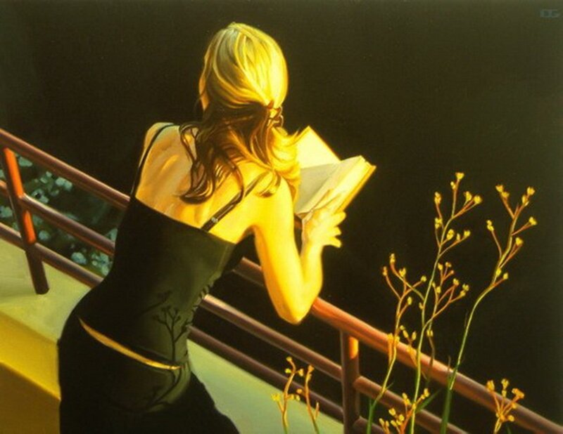 Woman Reading Book — Yellow, Serene, Night