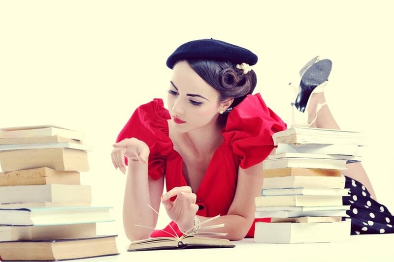 Woman Reading Books — Red