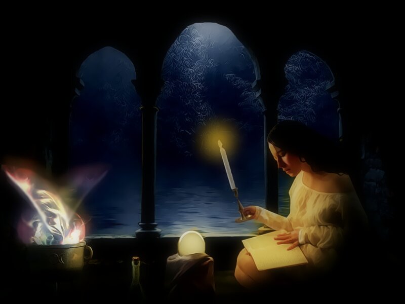 Woman Reading by Candlelight — Black