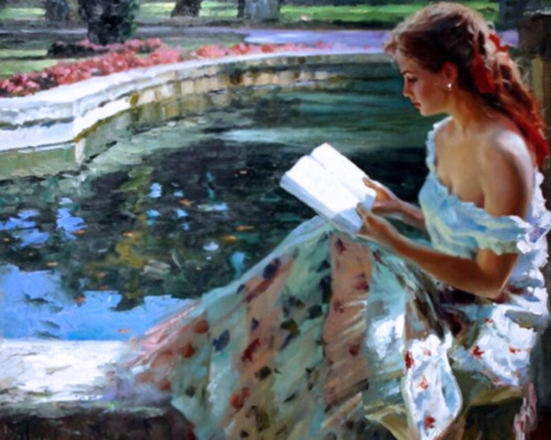 Woman Reading by Pond