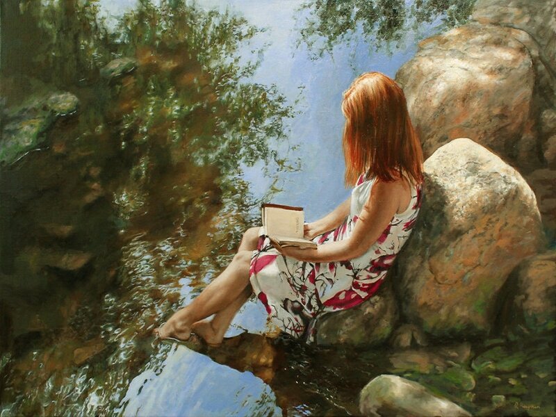 Woman Reading by Stream