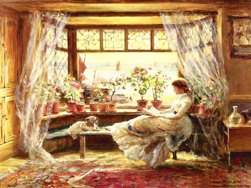 Woman Reading by Window — Yellow