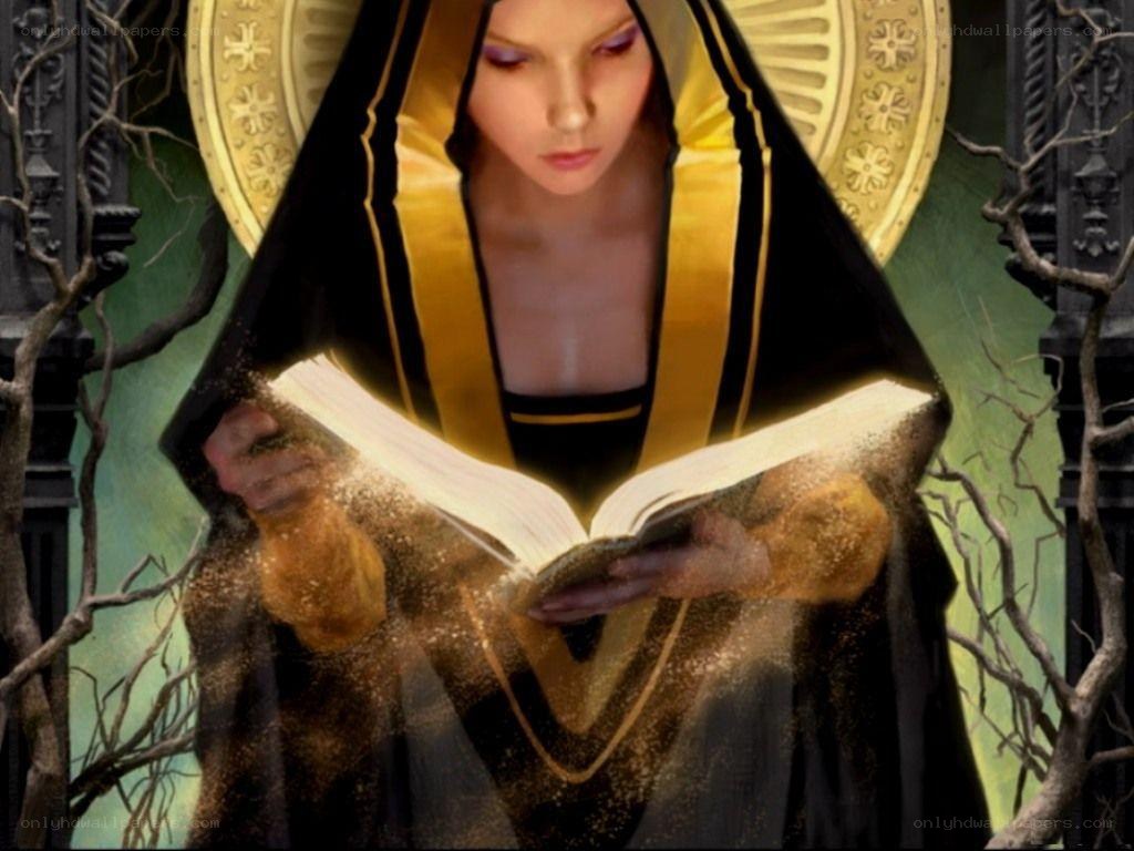 woman reading glowing book