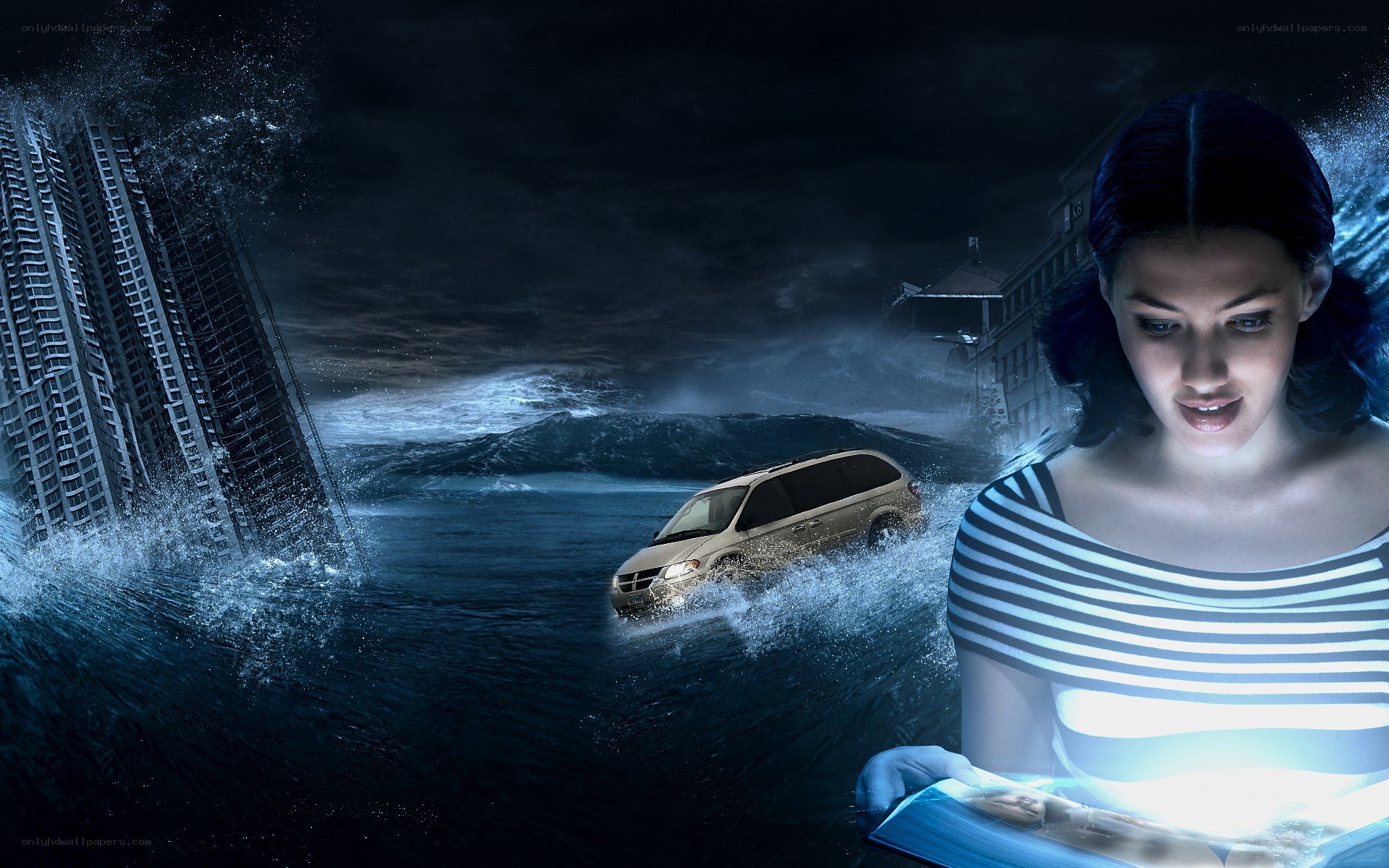woman reading in a flood