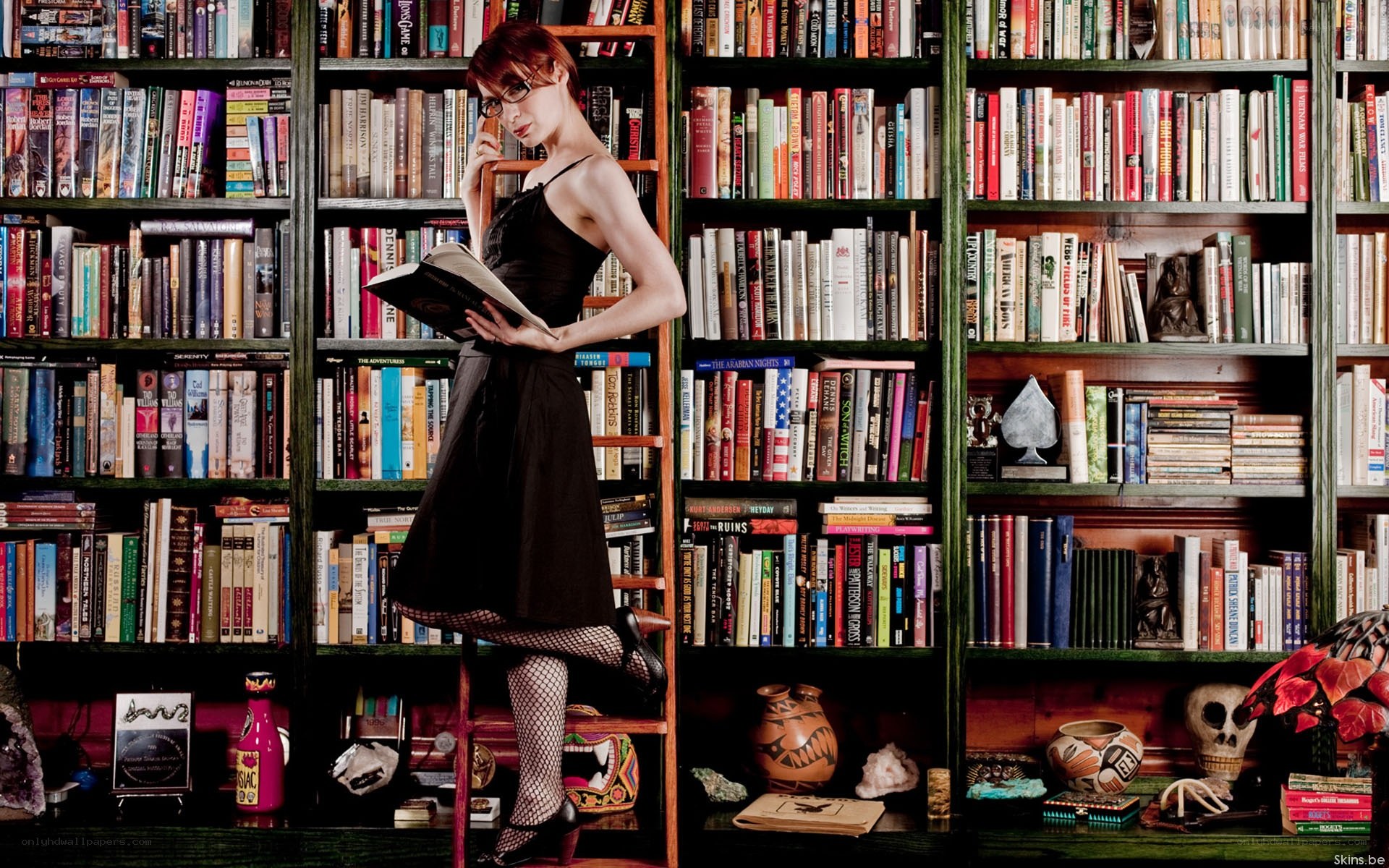 Woman reading in a library