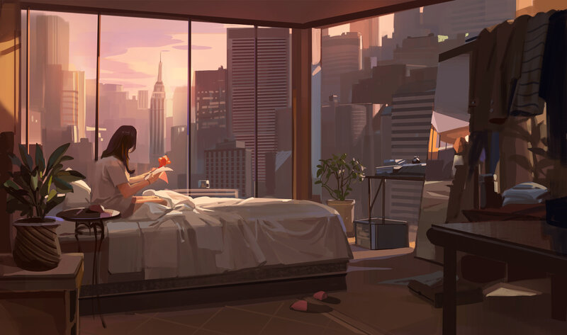 Woman Reading in Bed — Brown