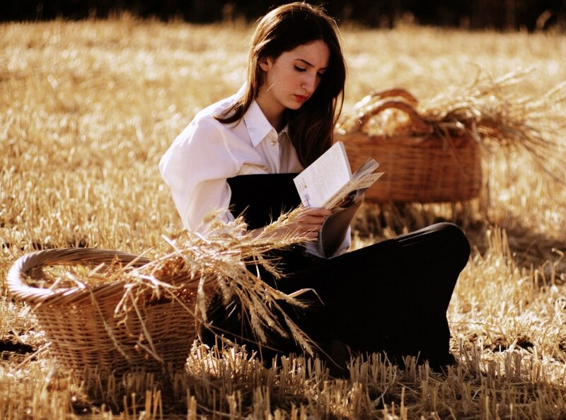 Woman Reading in Field — Golden