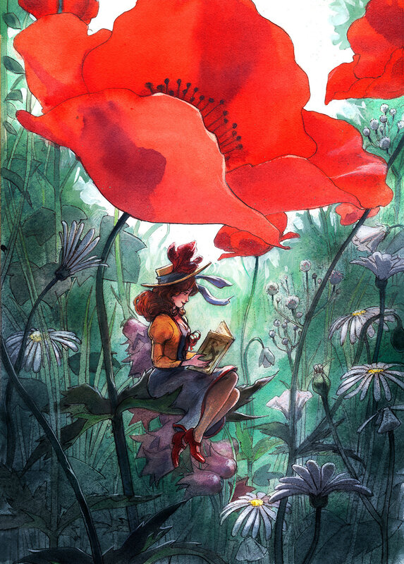 Woman Reading in Field — Red