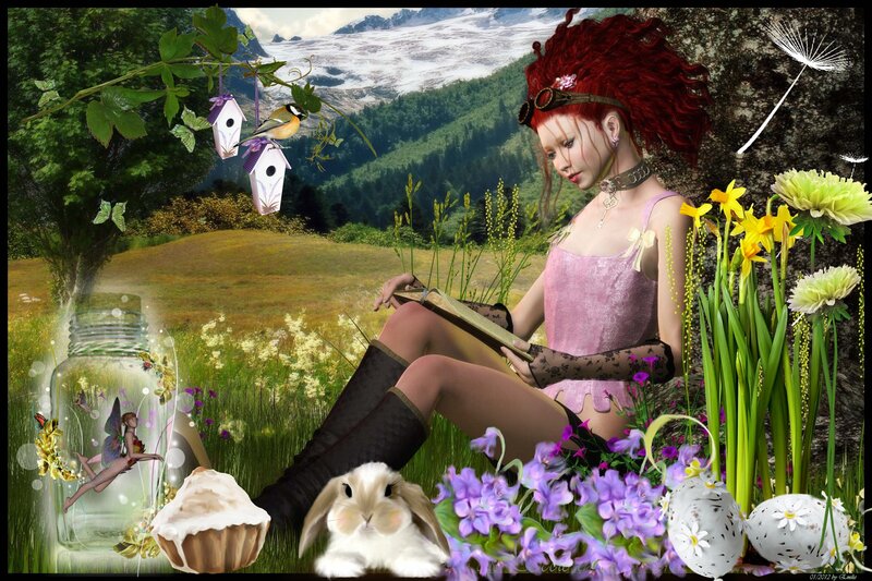 Woman Reading in Field