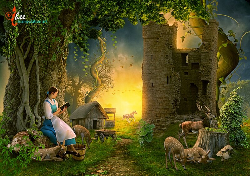 Woman Reading in Forest — Green, Serene, Sunset