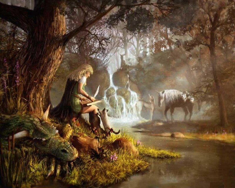 Woman Reading in Forest — Green, Serene