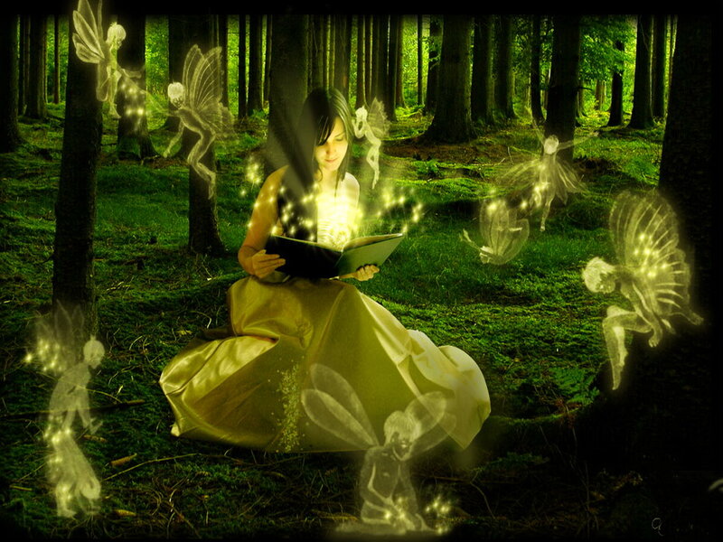 Woman Reading in Forest — Green