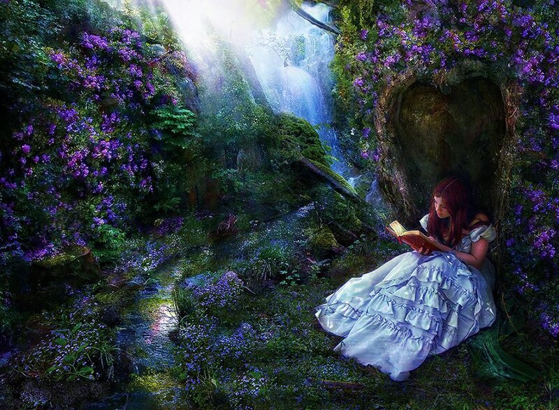 Woman Reading in Forest — Purple