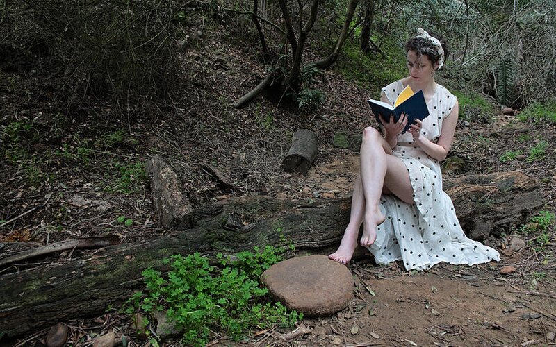 Woman Reading in Forest — White