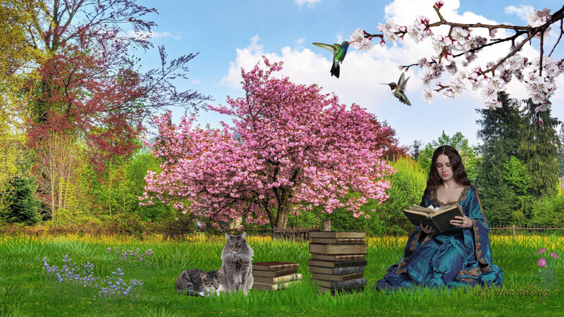 Woman Reading in Garden — Green, Serene, Spring