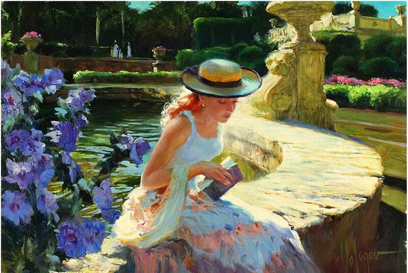 Woman Reading in Garden — White, Serene