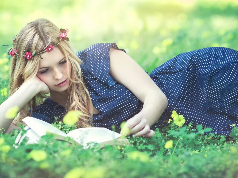Woman Reading in Grass — Green, Serene