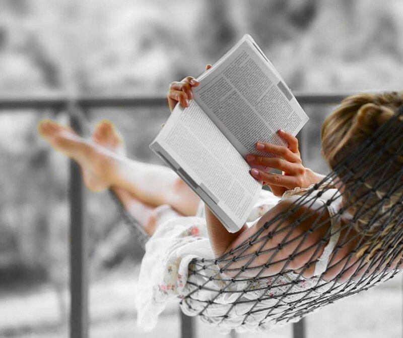 Woman Reading in Hammock — White